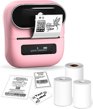 Phomemo M220 Portable Thermal Label Makers - Wireless Thermal Label Printer for Address, Labeling, Mailing, Office Supplies Organizing, Bluetooth Small Label Makers Easy to Use, with 3 Pcs Roll Pink