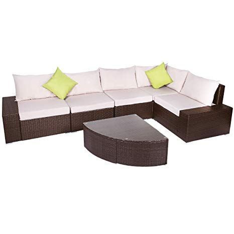 U-MAX Patio PE Rattan Wicker Sofa Set Outdoor Sectional Furniture Chair Set with Cushions and Tea Table (6 Pieces, Brown)