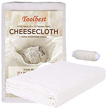 Cheesecloth, Grade 60, 36 Sq Feet, 100% Unbleached Cheesecloth Fabric for Cooking with Cooking Twine, Washable & Reusable Cotton Strainer, Filter(4 Sq Yards Cloth with 4 Yards Twine)