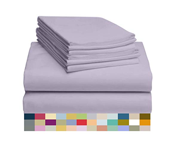 LuxClub 4 PC Microfiber and Bamboo Sheet Set: Bamboo Bedding Sheets with Microfiber - Softer and More Breathable Than Cotton - Antibacterial and Hypoallergenic - Machine Washable, Lavender, Full