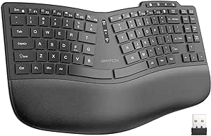 OMOTON Ergonomic Wireless Keyboard, Cushioned Wrist Rest, Rechargeable, USB Connectivity, Split Keyboard for Natural Typing, 2.4G Membrane Silent Keyboard for Windows/PC, Classic Black