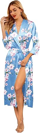 Ekouaer Silk Robes for Women Long Satin Bride Bridesmaid Wedding Party Robes Lightweight Sexy Sleepwear with Pockets