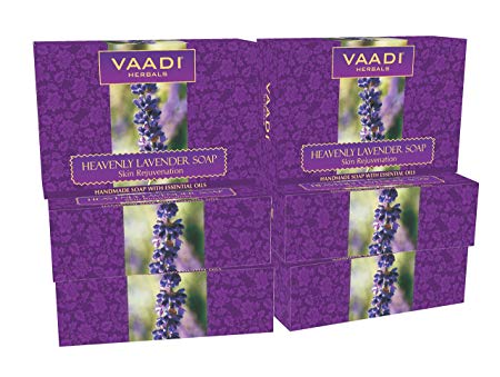 Lavender Soap (Lavender Extract Bar Soap) with Rosemary Oil - Handmade Herbal Soap (Aromatherapy) with 100% Pure Essential Oils - ALL Natural - Skin Regeneration Therapy - Each 2.65 Ounces - Pack of 6 (16 Ounces) - Vaadi Herbals