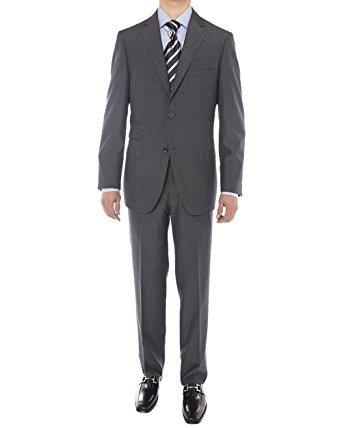 Luciano Natazzi Men's Two Button Side Vent Super 160'S Wool Suit