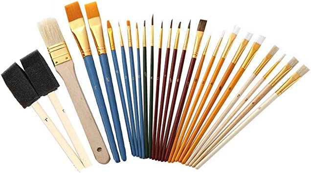 Xubox 25 All Purpose Paint Brushes Set, Perfect for Acrylic, Oil, Watercolor, Gouache, Canvas, 2 Pack 50 Assorted Artist Paintbrushes for Acrylic Painting for Beginners, Kids & Professional Artist