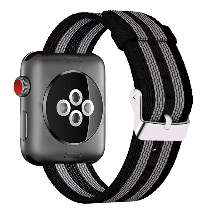 INTENY Yichan Woven Nylon Fabric Wrist Strap Replacement Band Compatible for iWatch Band with Classic Square Stainless Steel Buckle Compatible for Apple Watch Series 1/2 / 3,Sport & Edition,38mm,42mm