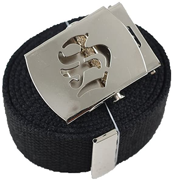 Old English Initial"S" Canvas Military Web"Black" Belt & Silver Buckle 60 Inch