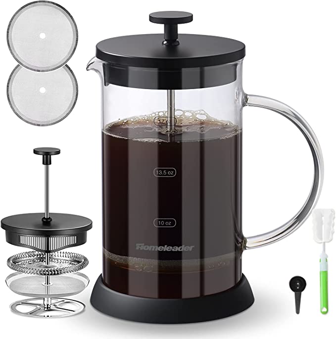 Homeleader French Press Coffee Maker, 21oz Coffee Press with Borosilicate Glass and Non-slip Silicone Base, Coffee Press for Home, Camping and Office, Easy to Clean and Durable Heat Resistant, Black