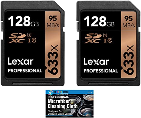 Lexar 128GB Professional 633x SDXC Class 10 UHS-I/U1 Memory Card 2-Pack Bundle with Microfiber Cloth