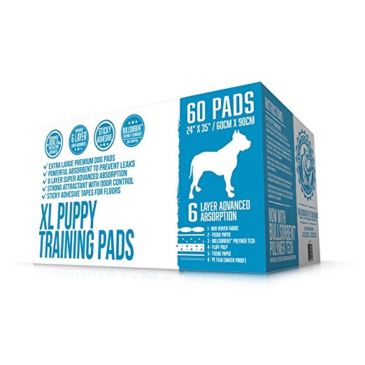Bulldogology Puppy Pee Pads XL with Adhesive Sticky Tape - Extra Large Dog Training Wee Pads (24x35) 6 Layers with Extra Quick Dry Bullsorbent Polymer Tech