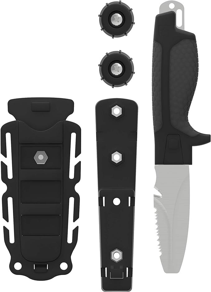 GEAR AID Tanu Dive and Rescue Knife with Sheath and B.C.D. Adaptor, 3” Blade, Gray
