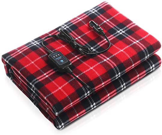 ELUTO Car Blanket Electric Heated Red Car Blanket 12V Polar Fleece Blanket Travel Electric Heated Blanket for Car Trucks Winter Cold Weather Heating Car Blanket 60 x 43.5 Inch