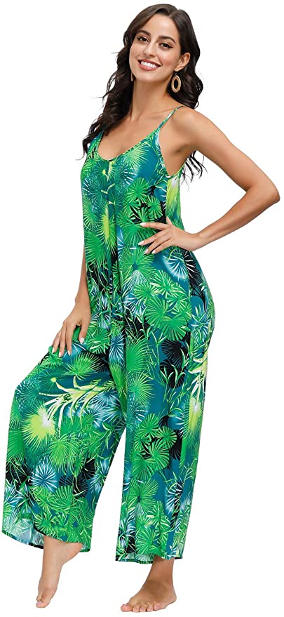 BUENOS NINOS Women's V Neck Floral Maxi Dress Boho Printed Adjustable Spaghetti Strap Ethnic Beach Long Dress with Pockets