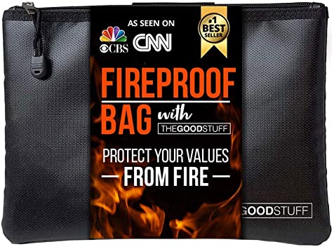 The Good Stuff Water and Fireproof Pouch (2000℉) - Protect Money, Passports, and Documents with a Fireproof Money Bag for Cash, Safe Money Storage Bags Fire Proof Waterproof