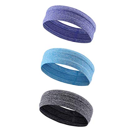 PHNAM Headbands Sweatbands for Men Women Non Slip Unisex Elastic Sports Workout Head Bands 3 Pack for Tennis, Running, Yoga, Cycling, Crossfit, Exercise, Performance Stretch & Moisture Wicking