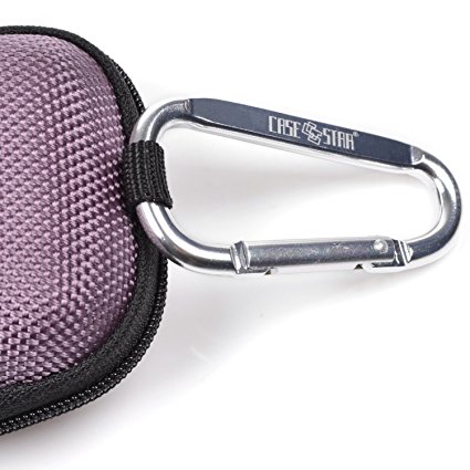 Case Star ® Rectangle-Shaped Hard EVA Case Bag and Silver Color Climbing Carabiner for Jarv NMotion Sport Wireless Bluetooth 4.0 Stereo Earbuds/Headphones MP3/MP4 iPod Shuffle (Purple/black Color)