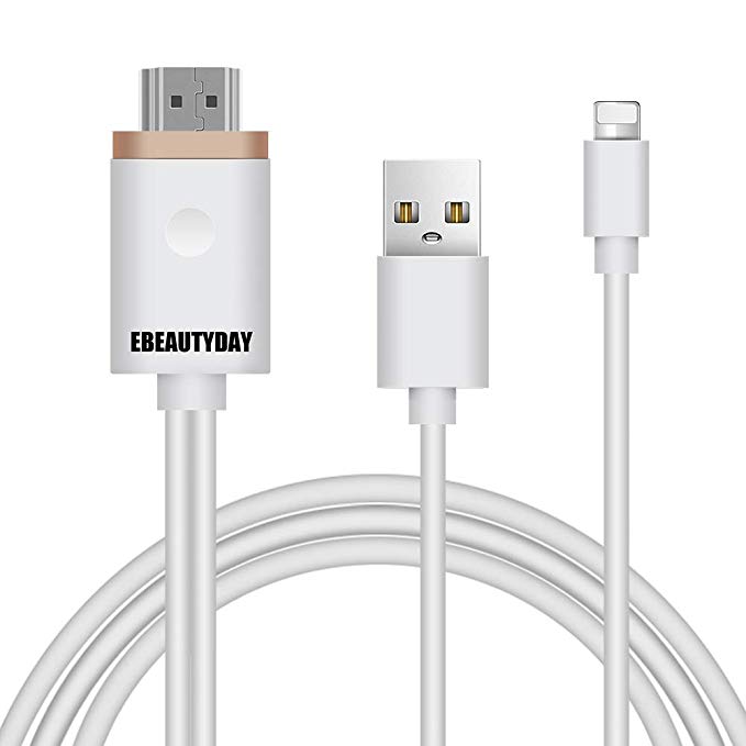 Compatible with iPhone to HDMI Adapter Cable, EBEAUTYDAY HDMI Digital AV Adapter 1080P HDTV Cord Converter for iPhone Xs Max XR X 8 7 6 Plus iPad Pro Air Mini iPod - Plug and Play