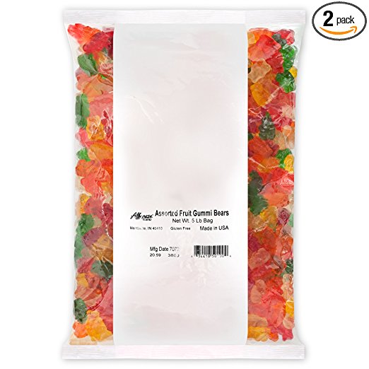 Albanese Assorted Fruit Flavor Gummi Bears Fat Free 5-Pound Bags (Pack of 2)