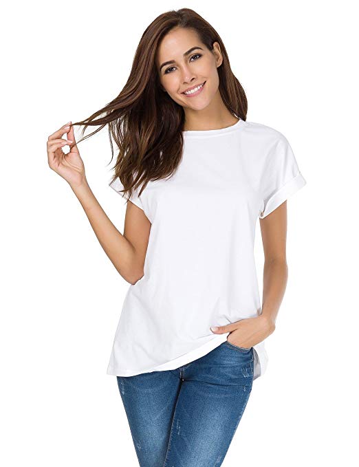 Womens Short Sleeve Loose Fitting T Shirts Cotton Casual Tops