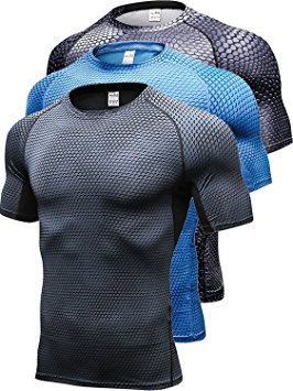 Yuerlian Men's Cool Dry Compression Baselayer Short Sleeve T Shirts Athletic Under Base Layer Sport Shirt 3 Pack