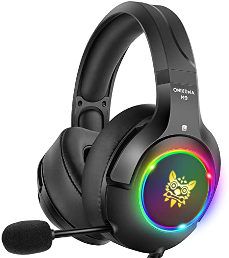 DIZA100 Gaming Headset for Xbox One PS4 with 7 Colors Breathing LED Light, with Noise Cancelling Mic for PS4, Xbox One, PC Games (RGB Black)