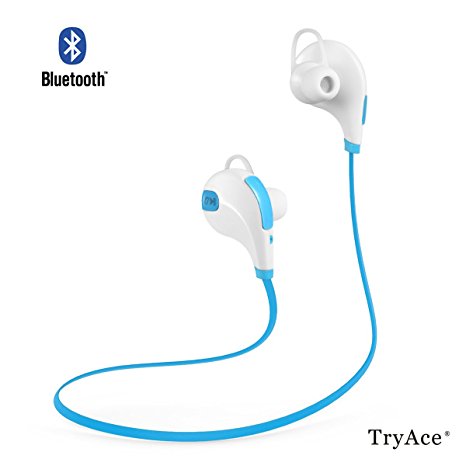 TryAce®Qy7 V4.0 Bluetooth Wireless Lightweight In-Ear Sports/running Earbuds Headphones Headsets W/microphone for Iphone, Android, Samsung Galaxy, Smart Phones Bluetooth Devices (WHITE-BLUE)