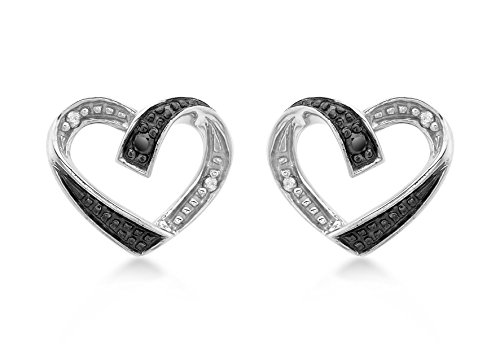 Carissima Gold 9ct White Gold Black and White Diamond Heart Stud Earrings