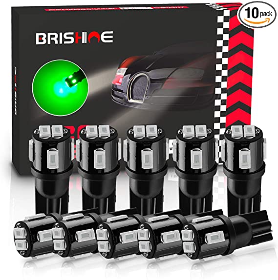 BRISHINE 194 LED Bulbs Extremely Bright Green 5630 Chipsets 168 2825 175 T10 W5W LED Replacement Bulbs for Car Interior Dome Map Door Courtesy Trunk License Plate Lights(Pack of 10)