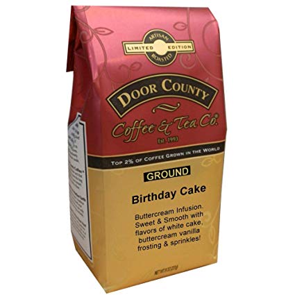 Door County Coffee, Birthday Cake, Vanilla Cake and Buttercream Frosting Flavored Coffee, Medium Roast, Ground Coffee, 10 oz Bag