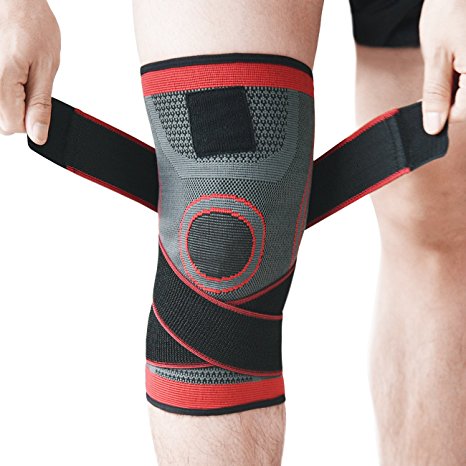 Knee Brace,Compression Knee Sleeve,Non-slip Adjustable Knee Brace with Pressure Strap and Knee Protector for Sports,Joint Patella Pain Relief,Arthritis and Injury Recovery- Single