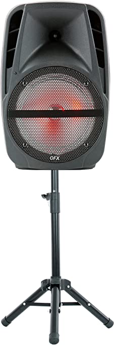 QFX PBX-61161 15" Portable Party Speaker with Wireless Microphone & Stand, Black