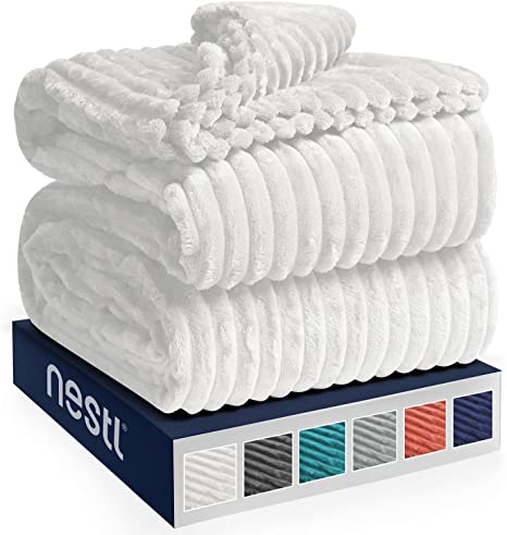 Nestl Throw Blanket for Couch - Cozy Fleece Blanket Throw, Warm Fuzzy Blankets and Throws for Sofa, Fleece Throw Blankets, White Soft Blanket, Lightweight Cut Plush Blanket 50x60 inches