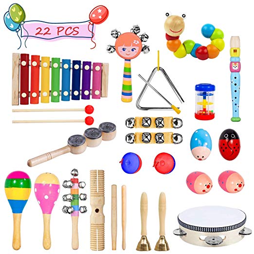 Toddler Musical Instruments- LEKETI 15 Types 22pcs Wooden Toddler Musical Percussion Instruments Toy Set for Kids Preschool Educational, Early Learning Musical Toys Set for Boys and Girls