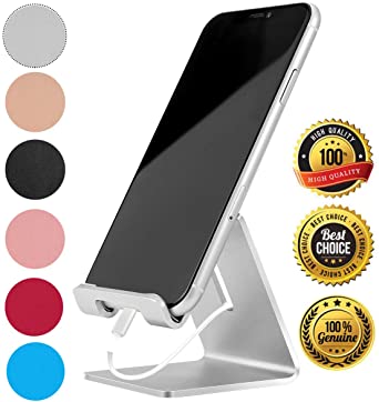 Desk Cell Phone Stand Holder Aluminum Phone Dock Cradle Compatible with Switch, All Android Smartphone, for iPhone 11 Pro Xs Xs Max Xr X 8 7 6 6s Plus 5 5s 5c Charging, Accessories Desk(Silver)