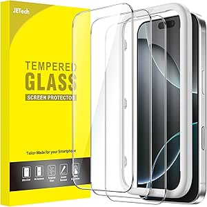 JETech Screen Protector for iPhone 16 Pro 6.3-Inch, Tempered Glass Film with Easy Installation Tool, Case-Friendly, HD Clear, 3-Pack