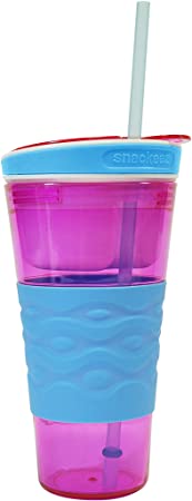 Snackeez Travel Snack & Drink Cup with Straw, Pink