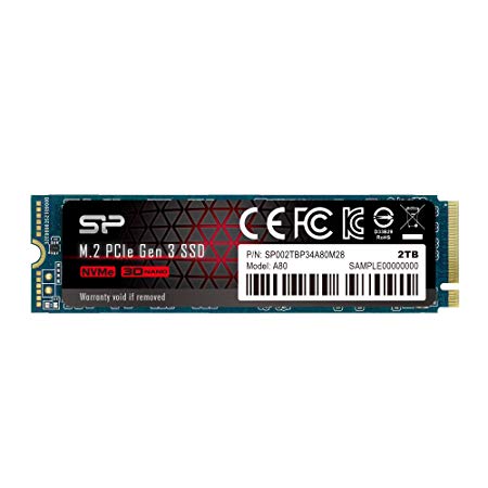 Silicon Power PCIe M.2 NVMe SSD 2TB Gen3x4 R/W up to 3, 400/3, 000MB/s internal SSD