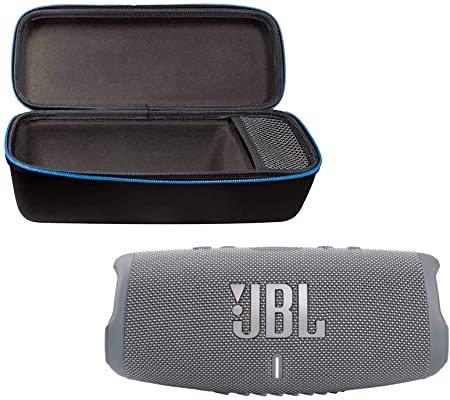 JBL Charge 5 Portable Waterproof Wireless Bluetooth Speaker Bundle with divvi! Protective Hardshell Case - Gray