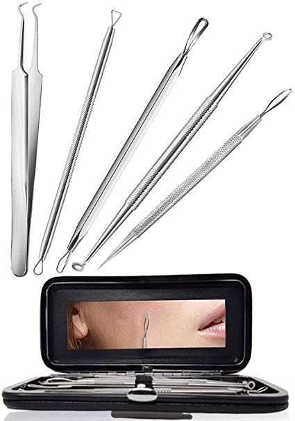 Pimple Popper Tool Kit - (9 Piece Kit) - Blackhead Remover Comedone Extractor Kit with Mirror Case for Quick and Easy Removal of Blackheads, Whiteheads, and Acne Spot Treatment, Milia Remover Tool