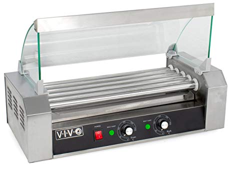 VIVO Electric 12 Hot Dog & Five (5) Roller Grill Cooker Warmer Machine with Cover (HOTDG-V205)