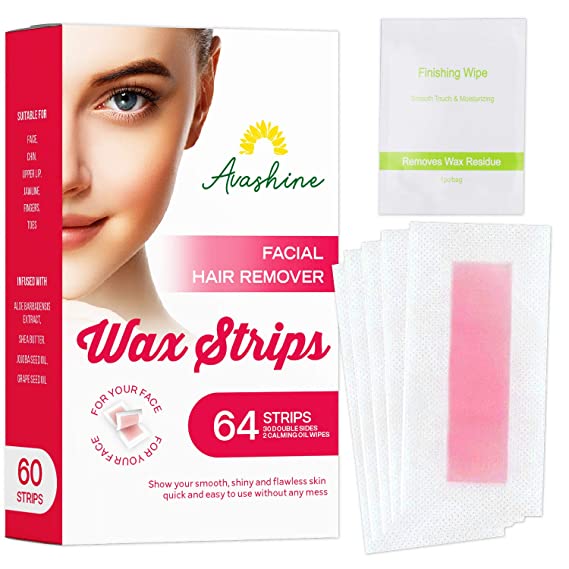 Avashine Body Wax Strips, Waxing Kit Contains 64 Strips… (Facial Strips)