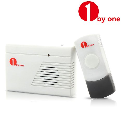 1byone QH-0225 Digital Pre-set Code Wireless Portable Doorbell, Wireless Door Chime IP44 Water Resistant Bell Push, 36 Melodies to Choose and 100M Range