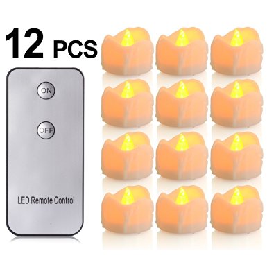 LED Flameless Candles with Remote Control, PChero Battery-Powered Yellow Flickering Tea Lights, Looks Like Real Wax Candle, Last up to 48 Hours, Perfect for Wedding Parties Home Decorations - [12pcs]