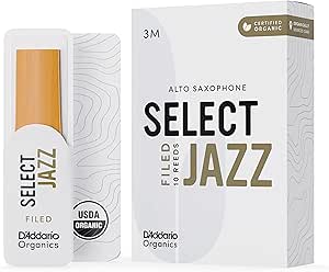 D’Addario Woodwinds - Organic Select Jazz Alto Saxophone Reeds - Alto Sax Reeds - Individually Sealed - Filed, Medium, Strength 3, 10-Pack