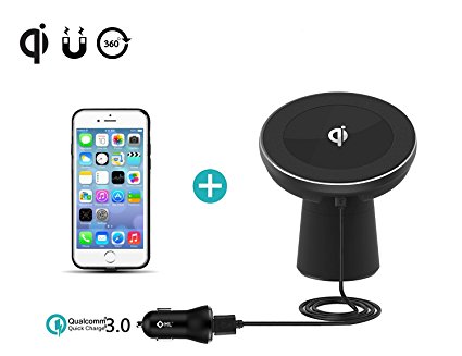 Fast Wireless Car Charger iPhone 8 Plus Magnetic Vehicle Mount Phone Holder for iPhone X/Samsung Galaxy Note 8/S8 and All Qi-Enabled Devices(Bonus with a Wireless Charging Receiver Case 5.5 inch)