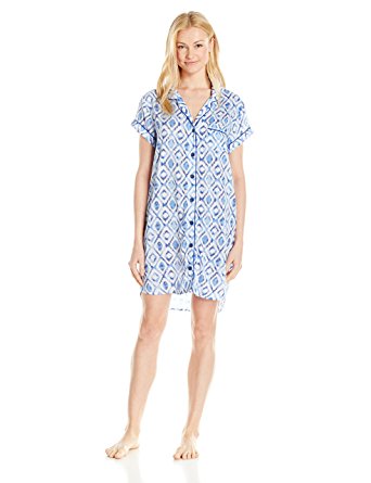 Mae Women's Lightweight Woven Notch Collar Nightshirt