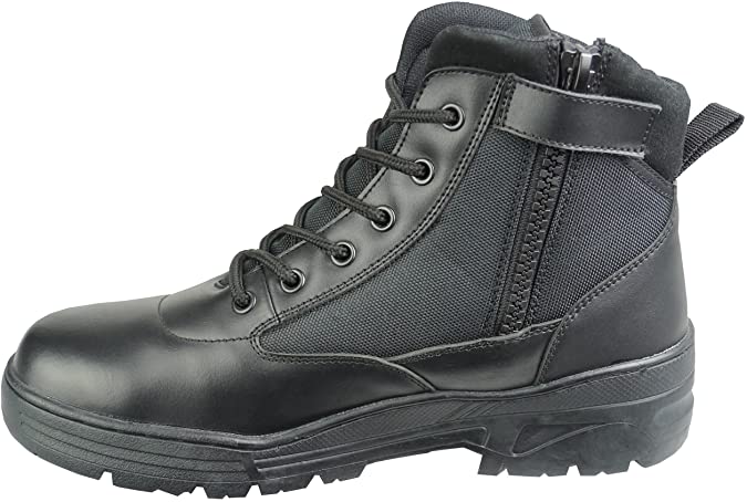 Savage Island Combat Boots Black Leather Mid Height Side Zip