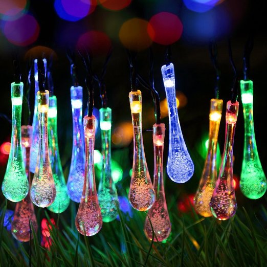 Solar Outdoor String Lights,GDEALER 20ft 30 LED Water Drop Solar String Fairy Waterproof Lights Christmas Lights Solar Powered String lights for Garden, Patio, Yard, Home, Christmas Tree, Parties