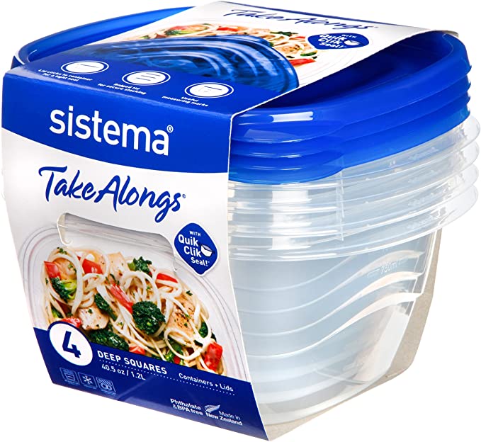 Sistema Takealongs 1.2L Deep Square 4 Pack Food Storage Containers