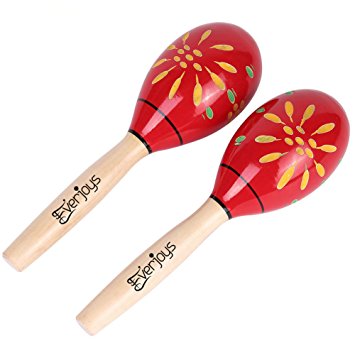 Natural Hand Carved Painted Wooden Maracas – 2pcs Perfect for Students and Adults Music Party, Stress Reducer, Good Help Tool for Hands and Arms Flexibility
